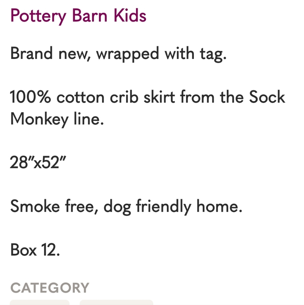 NWT Pottery Barn Kids Baby Sock Monkey Crib Skirt - Picture 5 of 5